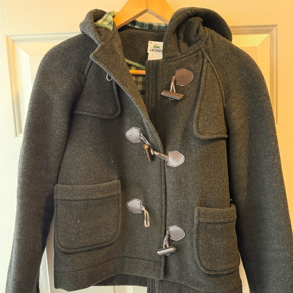 Lacoste Dark Green Toggle Wool Coat